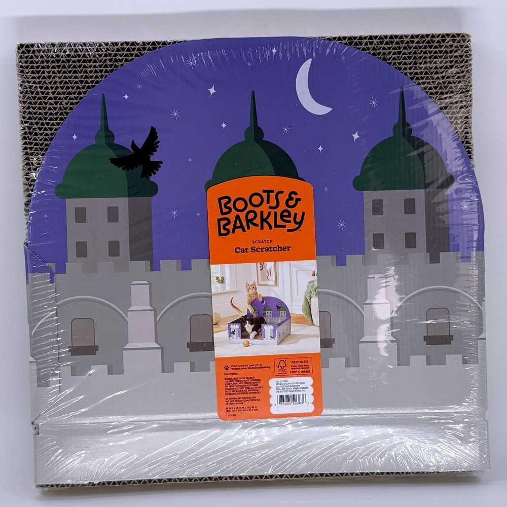 Boots & Barkley Castle Cardboard Cat Scratcher Purple Grey 15x15x12.5in